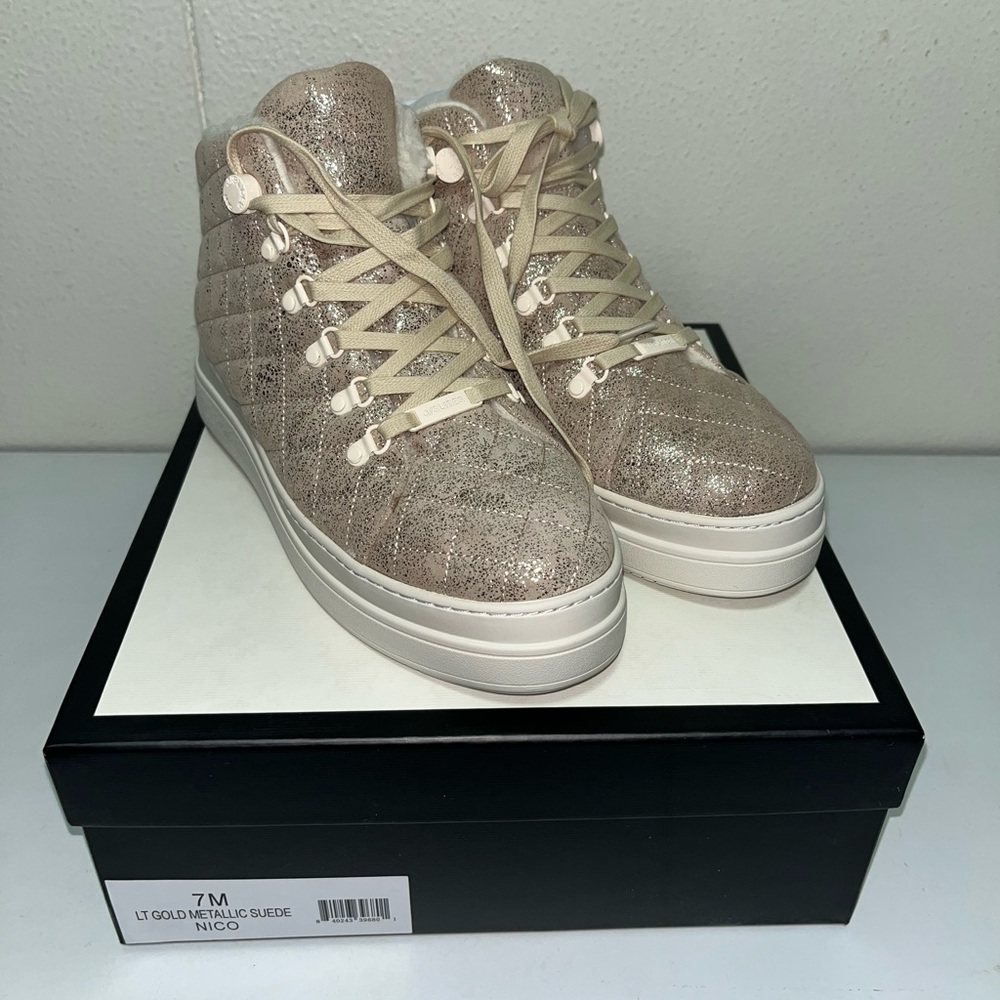 Gold Metallic High-Top Sneakers
